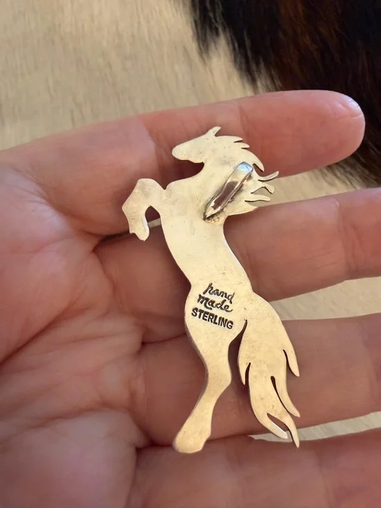 ❤️ Spiny Oyster Decorative Sterling Hand Stamped Statement Horse Pendant 2.16”L - Picture 5 of 11